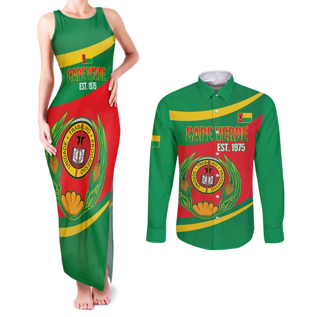 Cape Verde 1975-1992 Couples Matching Tank Maxi Dress and Long Sleeve Button Shirt Unidade Trabalho Progresso