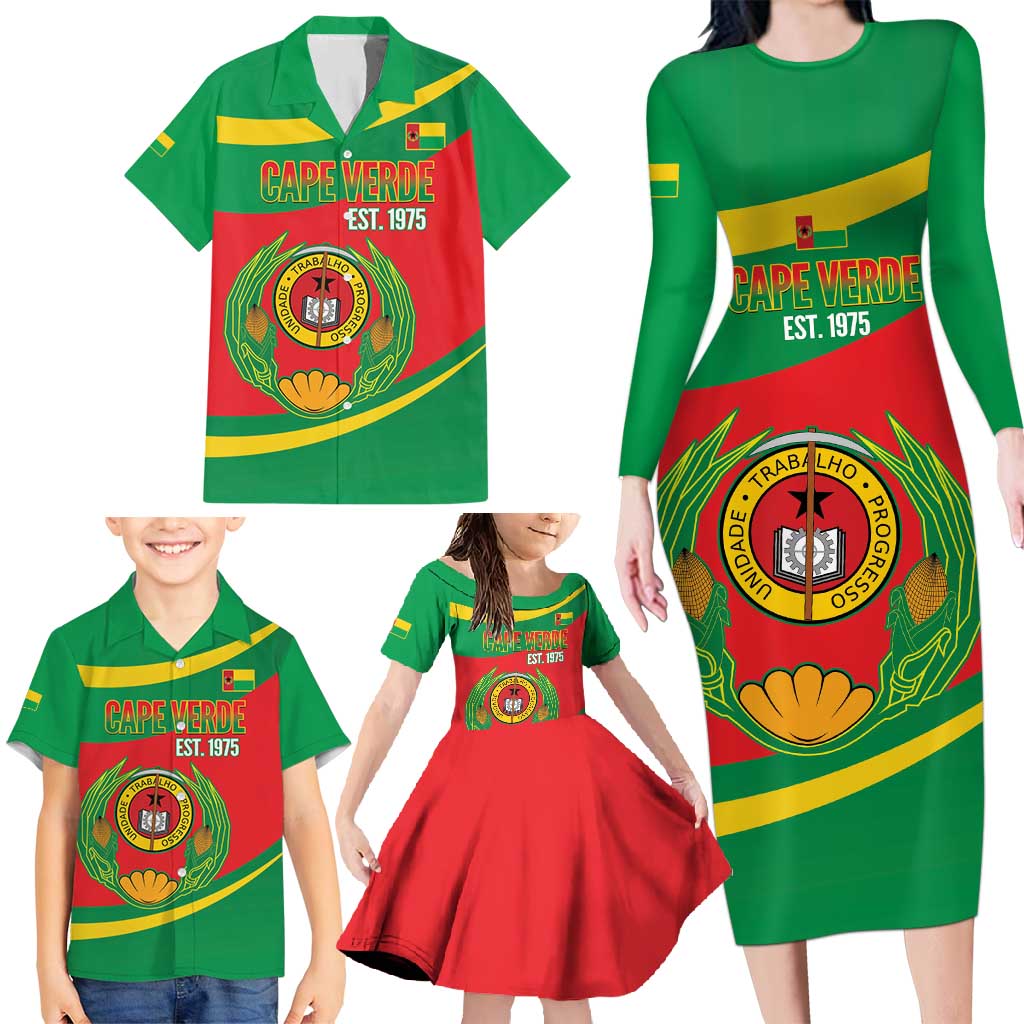 Cape Verde 1975-1992 Family Matching Long Sleeve Bodycon Dress and Hawaiian Shirt Unidade Trabalho Progresso