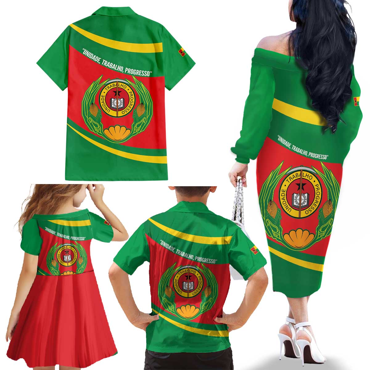 Cape Verde 1975-1992 Family Matching Off The Shoulder Long Sleeve Dress and Hawaiian Shirt Unidade Trabalho Progresso