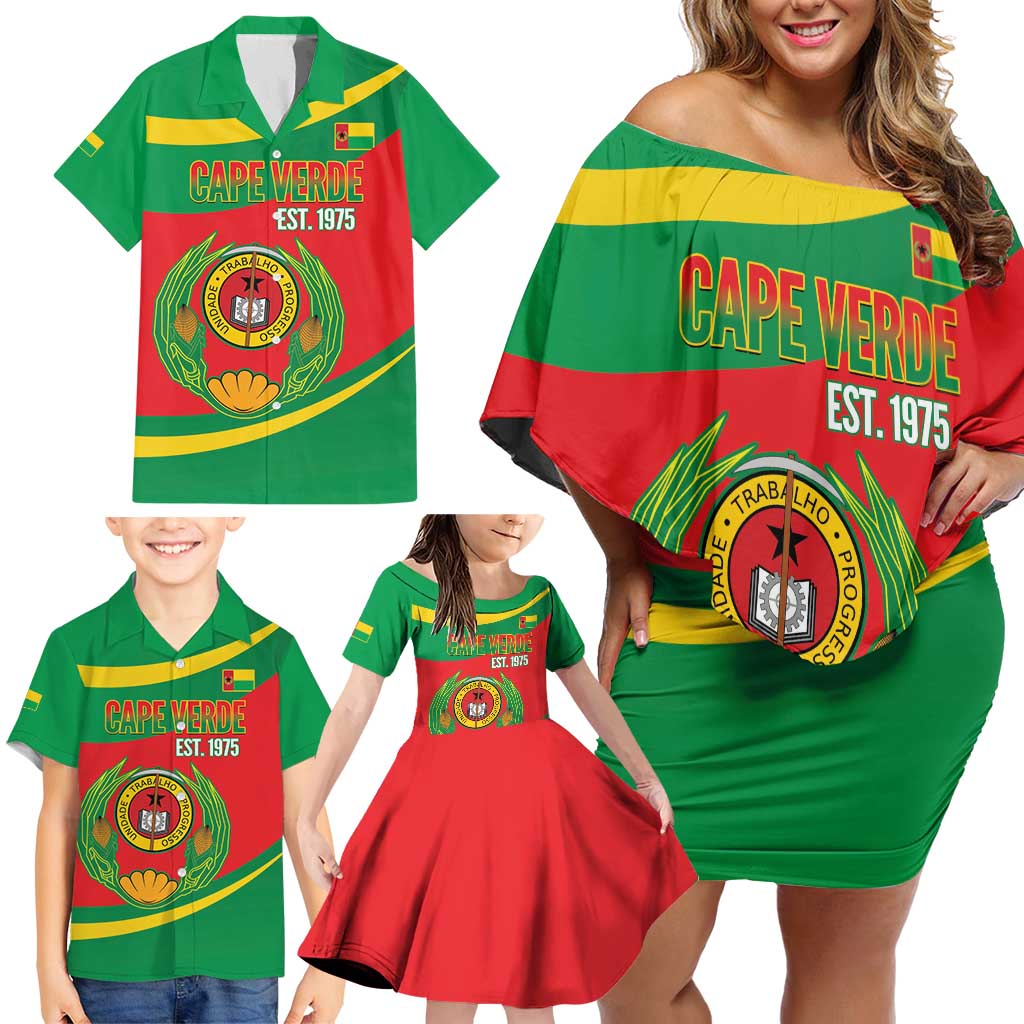 Cape Verde 1975-1992 Family Matching Off Shoulder Short Dress and Hawaiian Shirt Unidade Trabalho Progresso