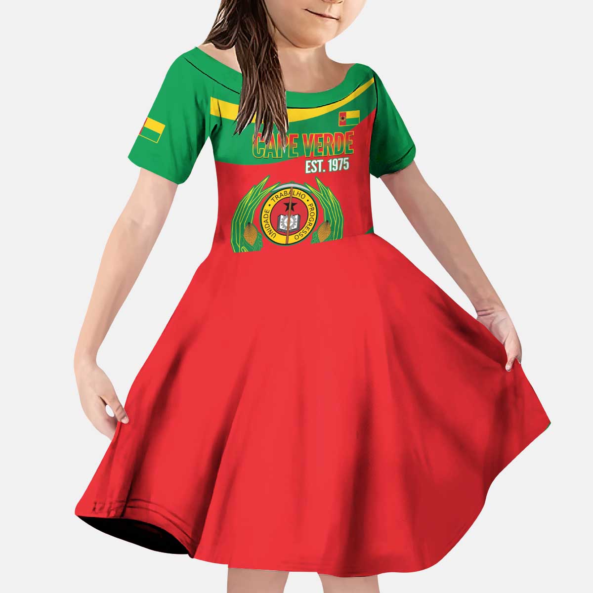 Cape Verde 1975-1992 Kid Short Sleeve Dress Unidade Trabalho Progresso