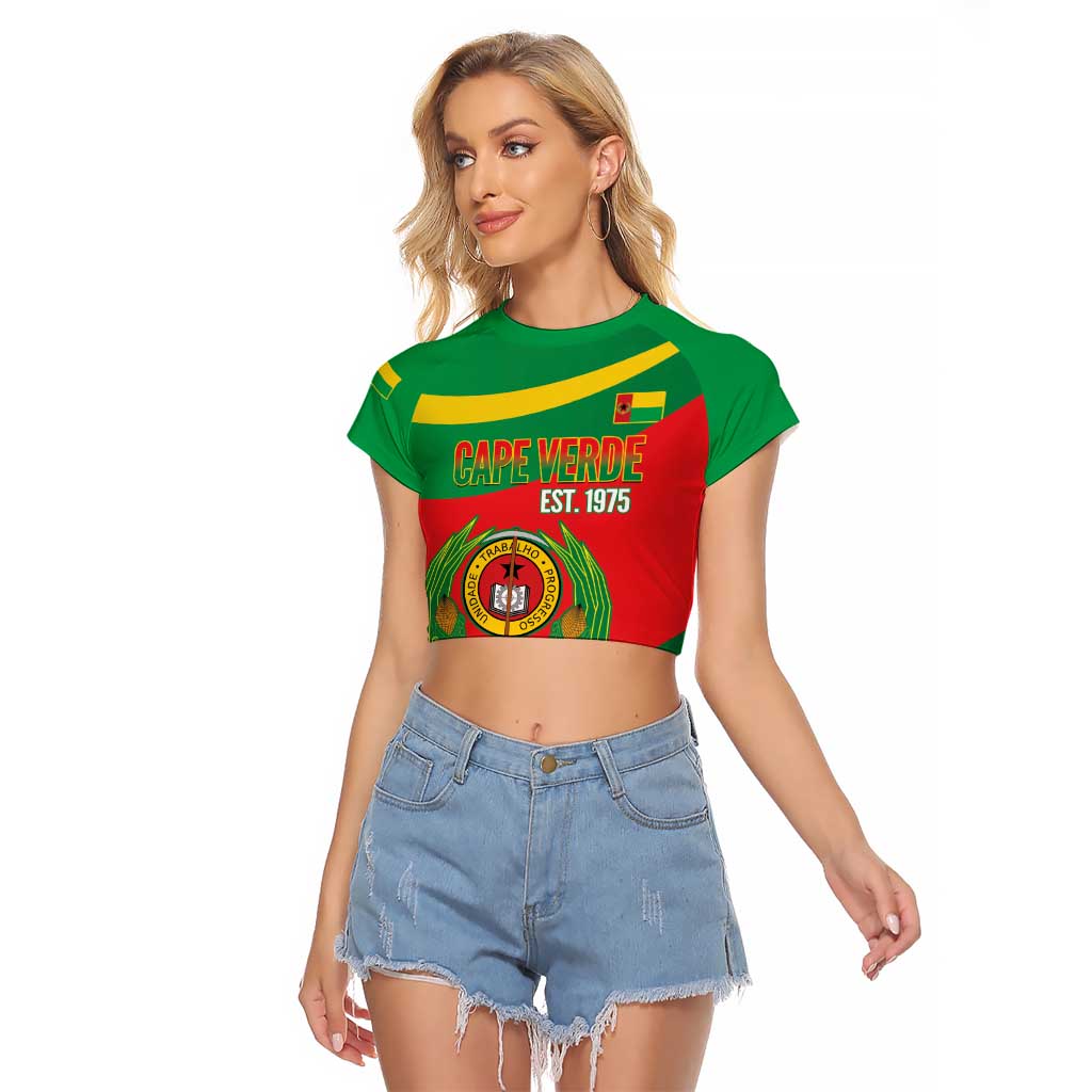 Cape Verde 1975-1992 Raglan Cropped T Shirt Unidade Trabalho Progresso