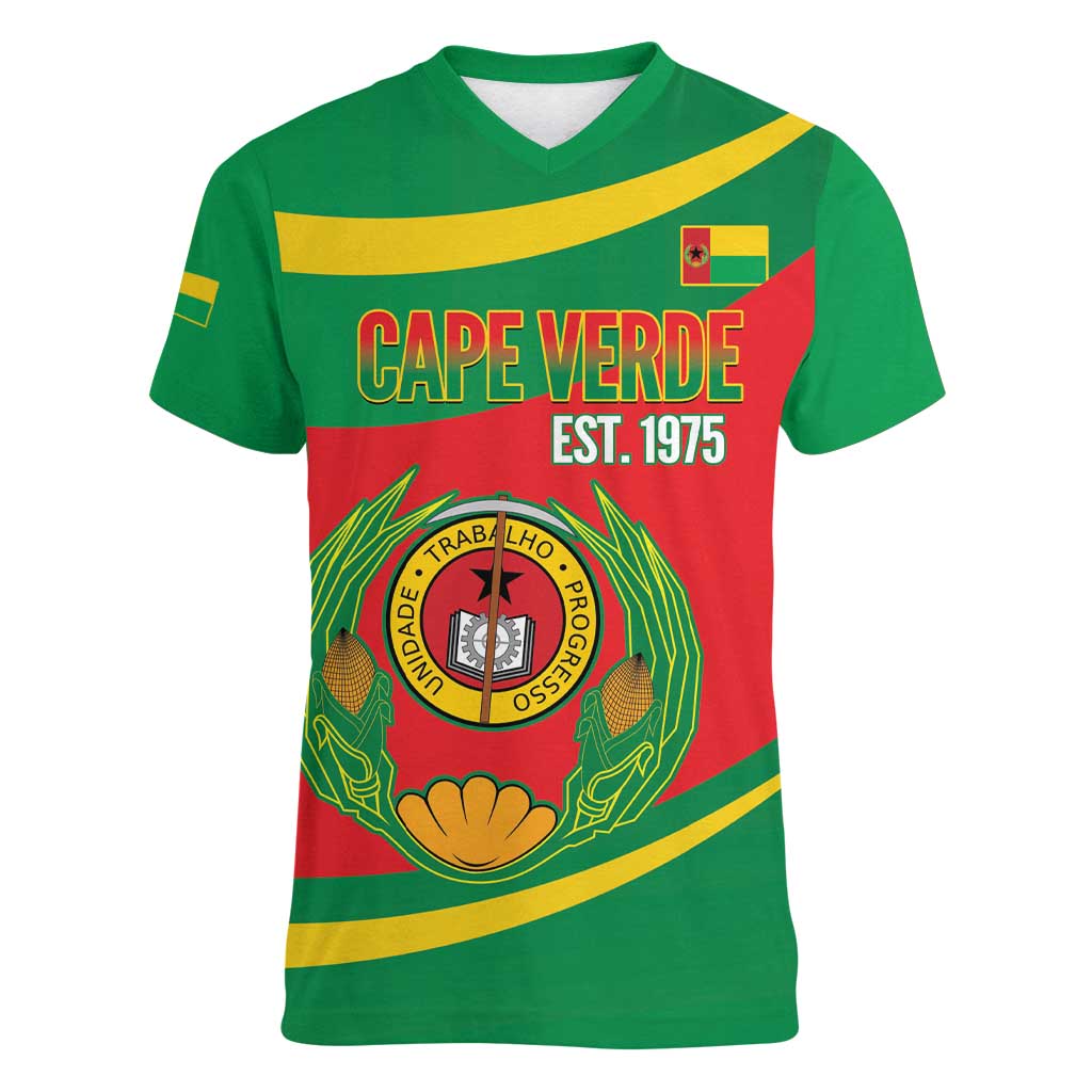 Cape Verde 1975-1992 Women V-Neck T-Shirt Unidade Trabalho Progresso