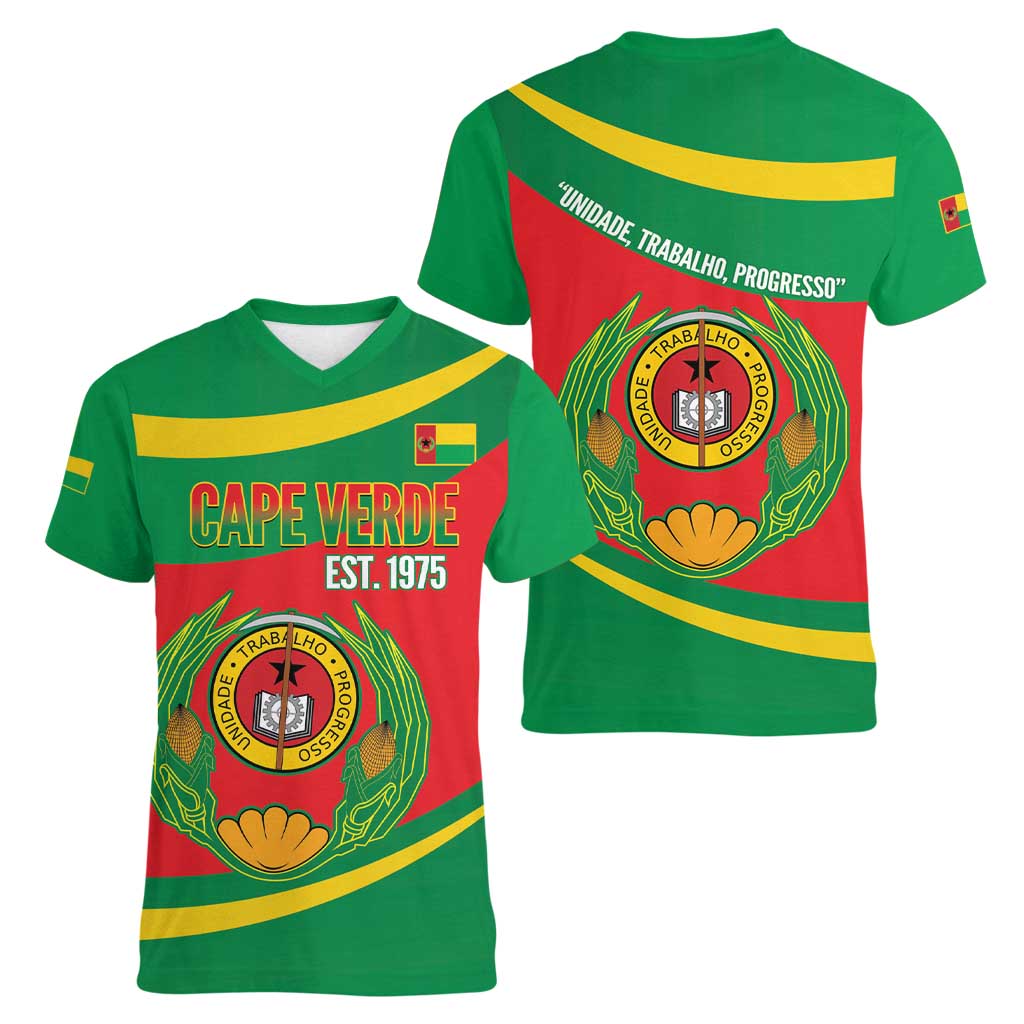 Cape Verde 1975-1992 Women V-Neck T-Shirt Unidade Trabalho Progresso