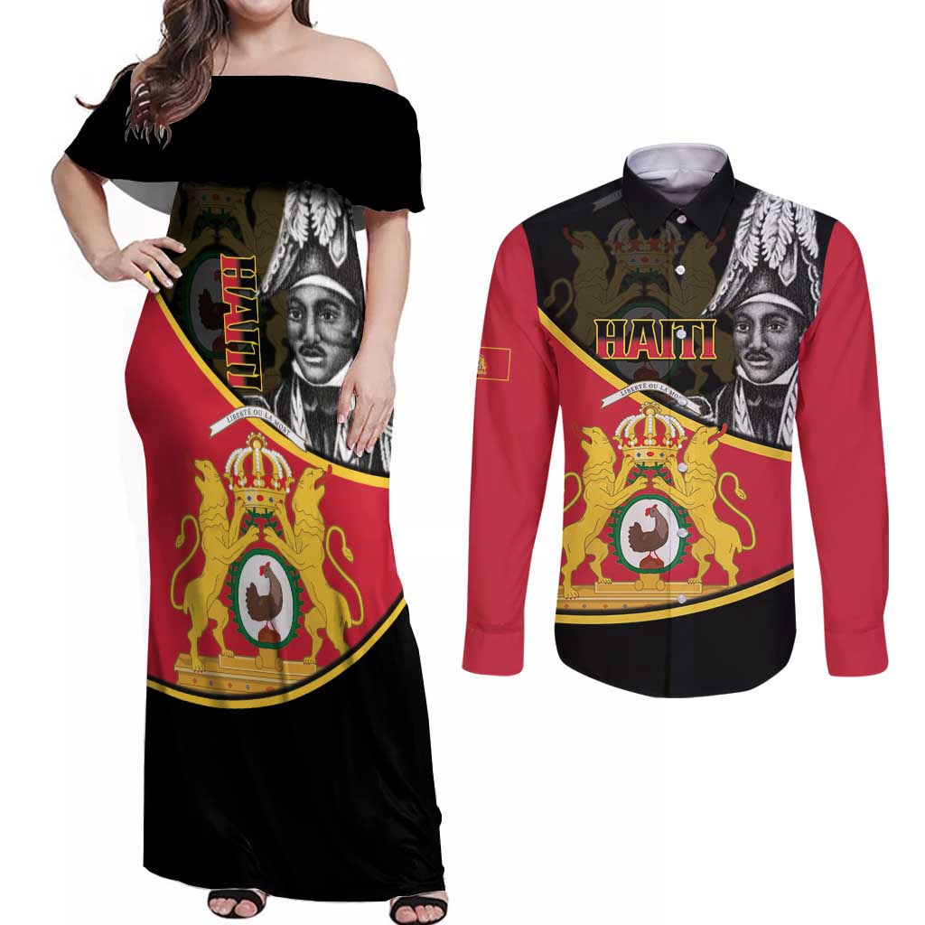 First Empire Of Haiti 1804-1806 Couples Matching Off Shoulder Maxi Dress and Long Sleeve Button Shirt Jean-Jacques Dessalines Liberte ou la Mort!