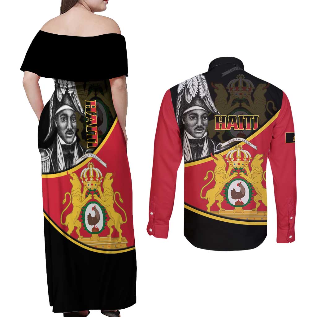 First Empire Of Haiti 1804-1806 Couples Matching Off Shoulder Maxi Dress and Long Sleeve Button Shirt Jean-Jacques Dessalines Liberte ou la Mort!