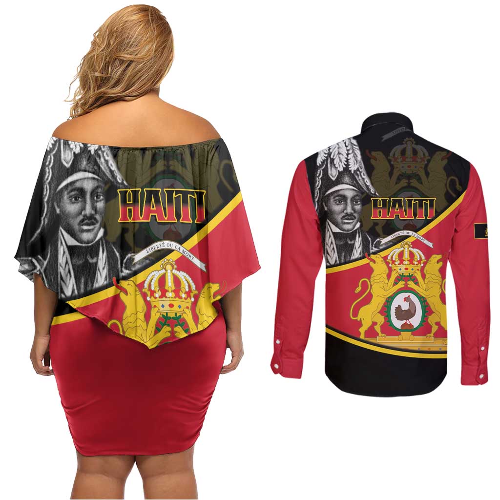 First Empire Of Haiti 1804-1806 Couples Matching Off Shoulder Short Dress and Long Sleeve Button Shirt Jean-Jacques Dessalines Liberte ou la Mort!