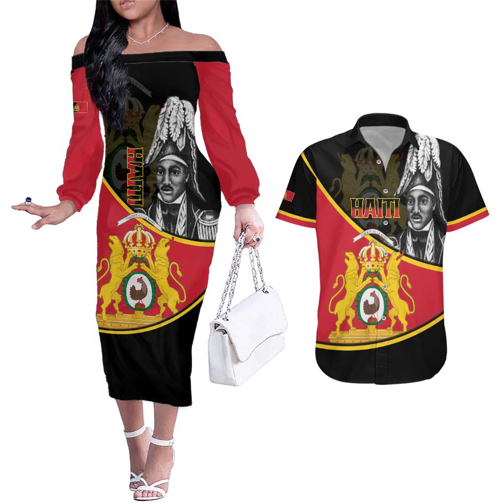 First Empire Of Haiti 1804-1806 Couples Matching Off The Shoulder Long Sleeve Dress and Hawaiian Shirt Jean-Jacques Dessalines Liberte ou la Mort!