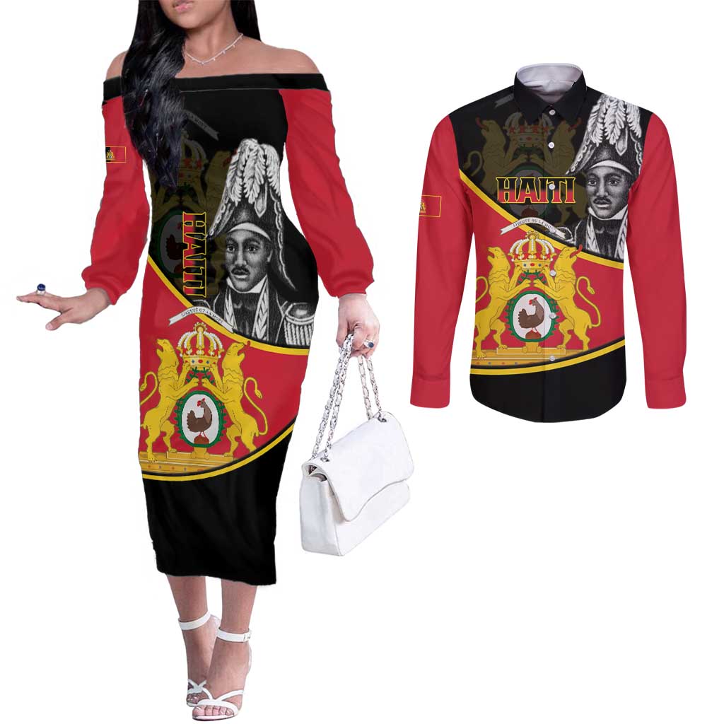 First Empire Of Haiti 1804-1806 Couples Matching Off The Shoulder Long Sleeve Dress and Long Sleeve Button Shirt Jean-Jacques Dessalines Liberte ou la Mort!