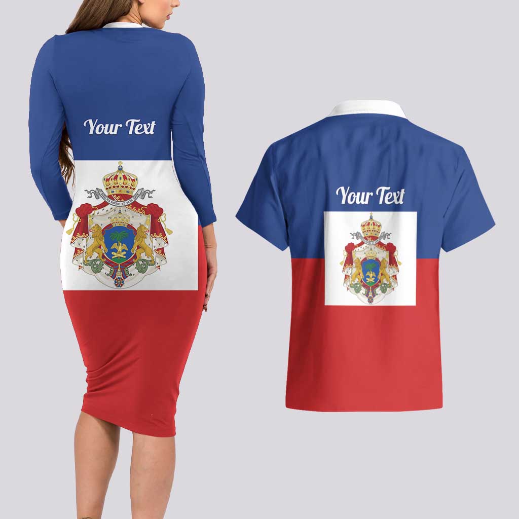 Personalised Second Empire of Haiti 1849-1859 Couples Matching Long Sleeve Bodycon Dress and Hawaiian Shirt Anpi an Ayiti Flag Style