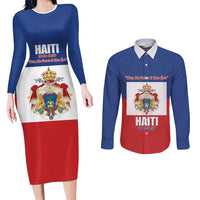Personalised Second Empire of Haiti 1849-1859 Couples Matching Long Sleeve Bodycon Dress and Long Sleeve Button Shirt Anpi an Ayiti Flag Style