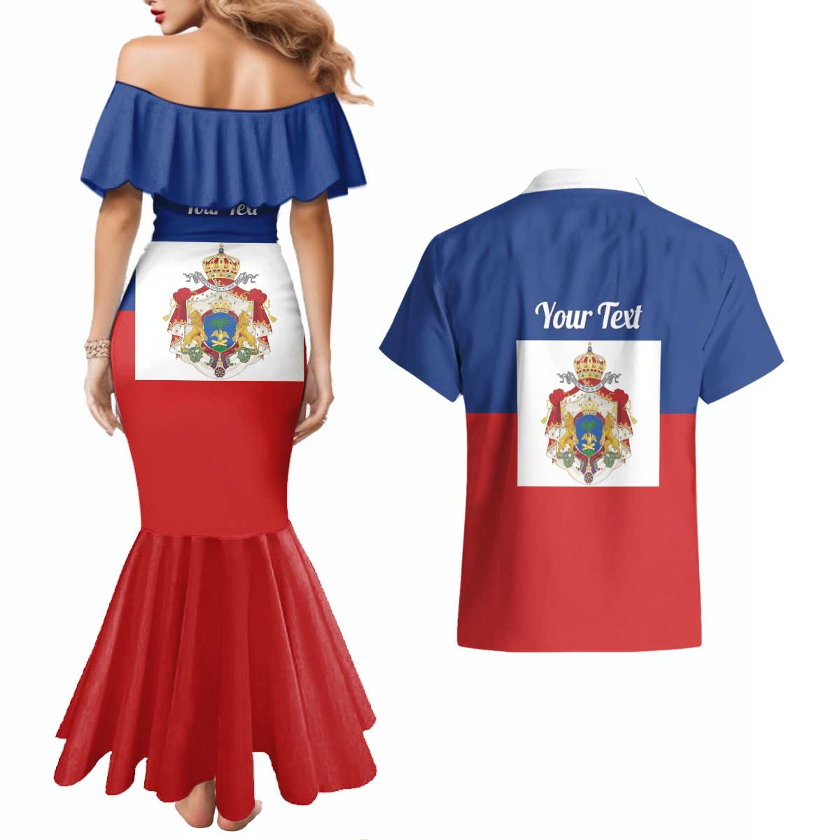 Personalised Second Empire of Haiti 1849-1859 Couples Matching Mermaid Dress and Hawaiian Shirt Anpi an Ayiti Flag Style