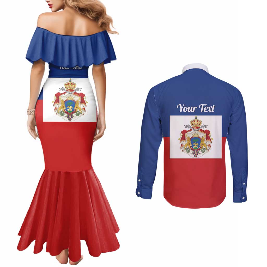 Personalised Second Empire of Haiti 1849-1859 Couples Matching Mermaid Dress and Long Sleeve Button Shirt Anpi an Ayiti Flag Style