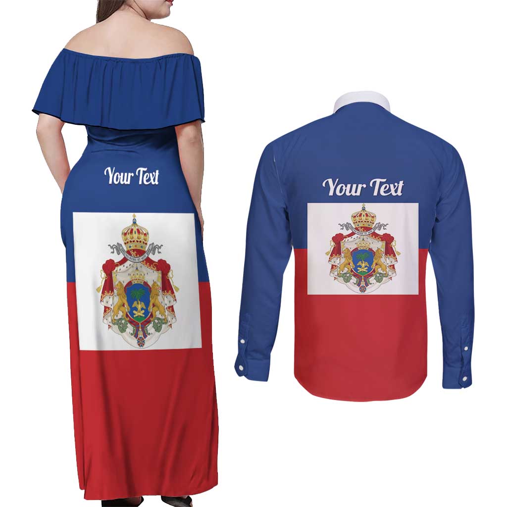 Personalised Second Empire of Haiti 1849-1859 Couples Matching Off Shoulder Maxi Dress and Long Sleeve Button Shirt Anpi an Ayiti Flag Style