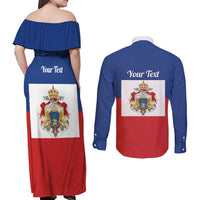 Personalised Second Empire of Haiti 1849-1859 Couples Matching Off Shoulder Maxi Dress and Long Sleeve Button Shirt Anpi an Ayiti Flag Style