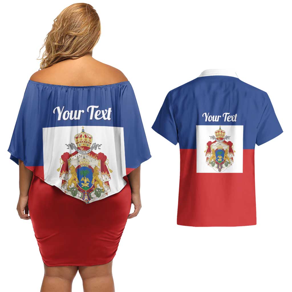 Personalised Second Empire of Haiti 1849-1859 Couples Matching Off Shoulder Short Dress and Hawaiian Shirt Anpi an Ayiti Flag Style