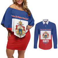 Personalised Second Empire of Haiti 1849-1859 Couples Matching Off Shoulder Short Dress and Long Sleeve Button Shirt Anpi an Ayiti Flag Style