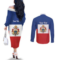 Personalised Second Empire of Haiti 1849-1859 Couples Matching Off The Shoulder Long Sleeve Dress and Long Sleeve Button Shirt Anpi an Ayiti Flag Style
