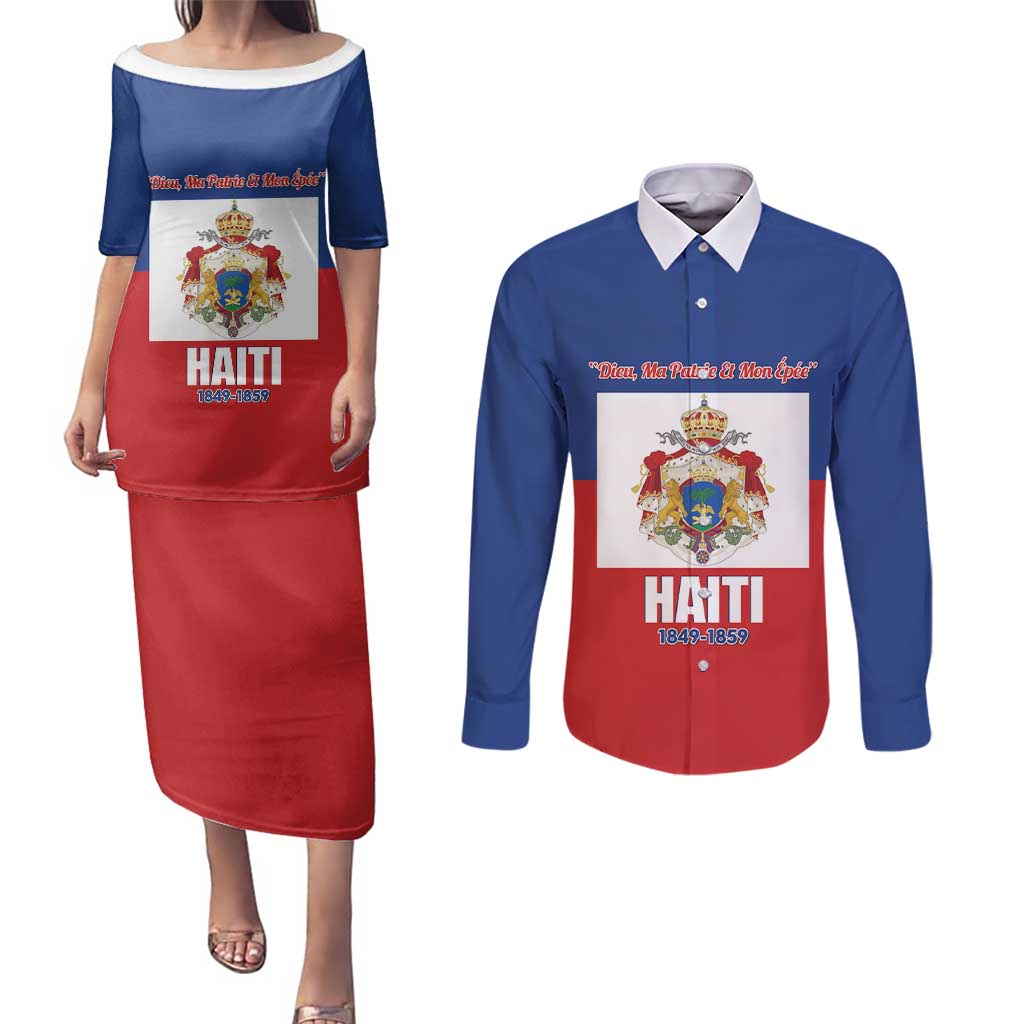 Personalised Second Empire of Haiti 1849-1859 Couples Matching Puletasi and Long Sleeve Button Shirt Anpi an Ayiti Flag Style