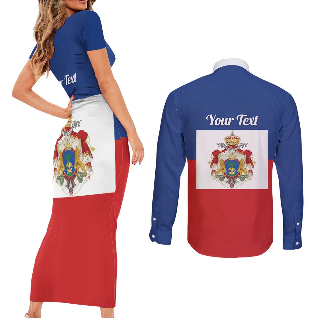Personalised Second Empire of Haiti 1849-1859 Couples Matching Short Sleeve Bodycon Dress and Long Sleeve Button Shirt Anpi an Ayiti Flag Style
