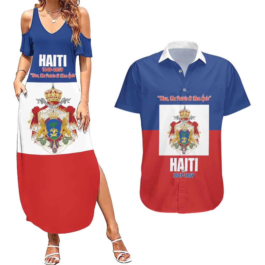 Personalised Second Empire of Haiti 1849-1859 Couples Matching Summer Maxi Dress and Hawaiian Shirt Anpi an Ayiti Flag Style