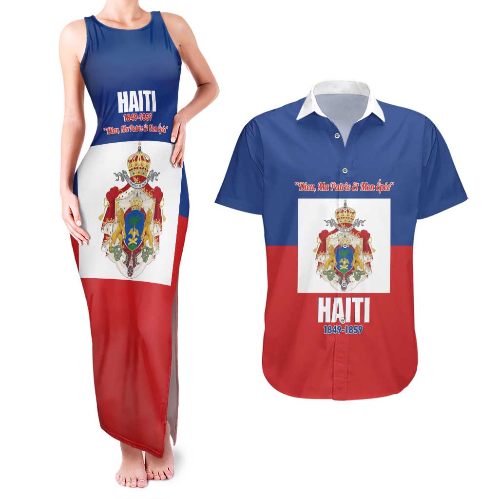Personalised Second Empire of Haiti 1849-1859 Couples Matching Tank Maxi Dress and Hawaiian Shirt Anpi an Ayiti Flag Style