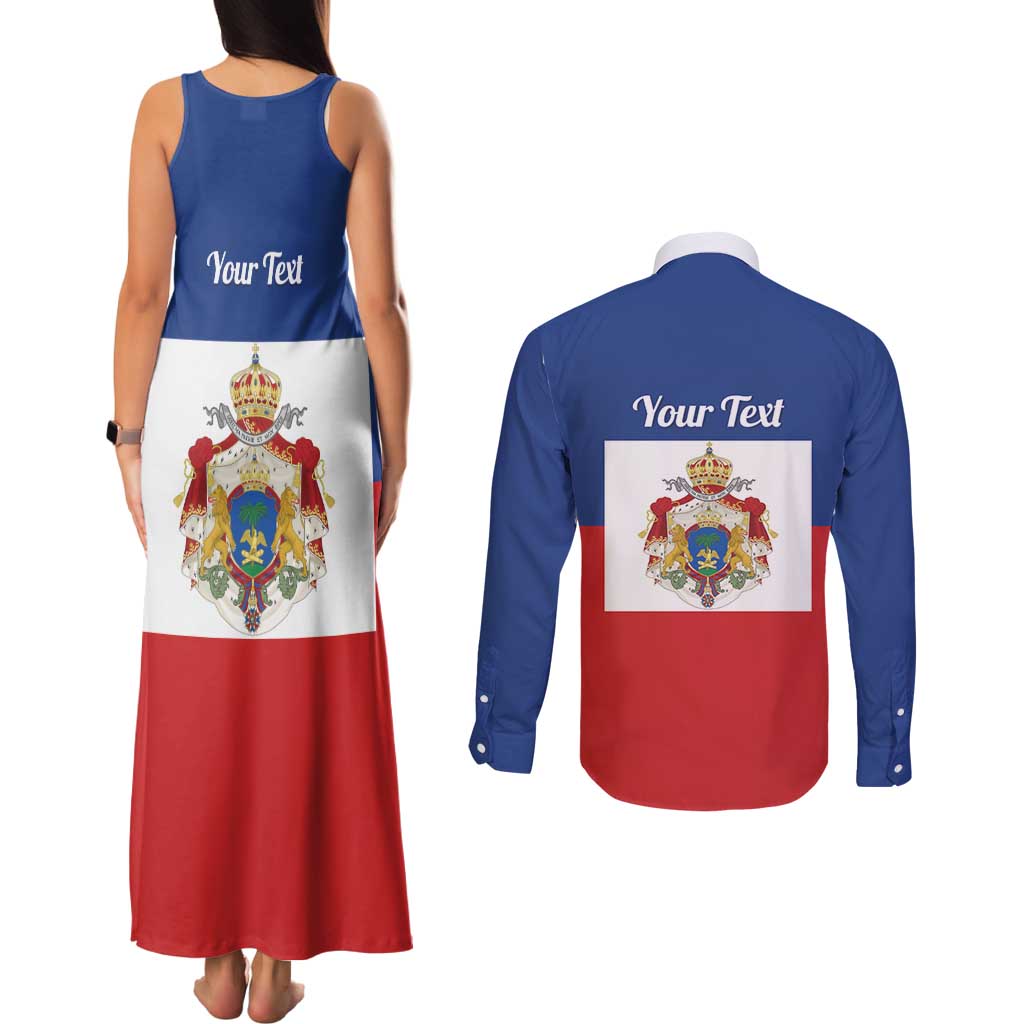 Personalised Second Empire of Haiti 1849-1859 Couples Matching Tank Maxi Dress and Long Sleeve Button Shirt Anpi an Ayiti Flag Style