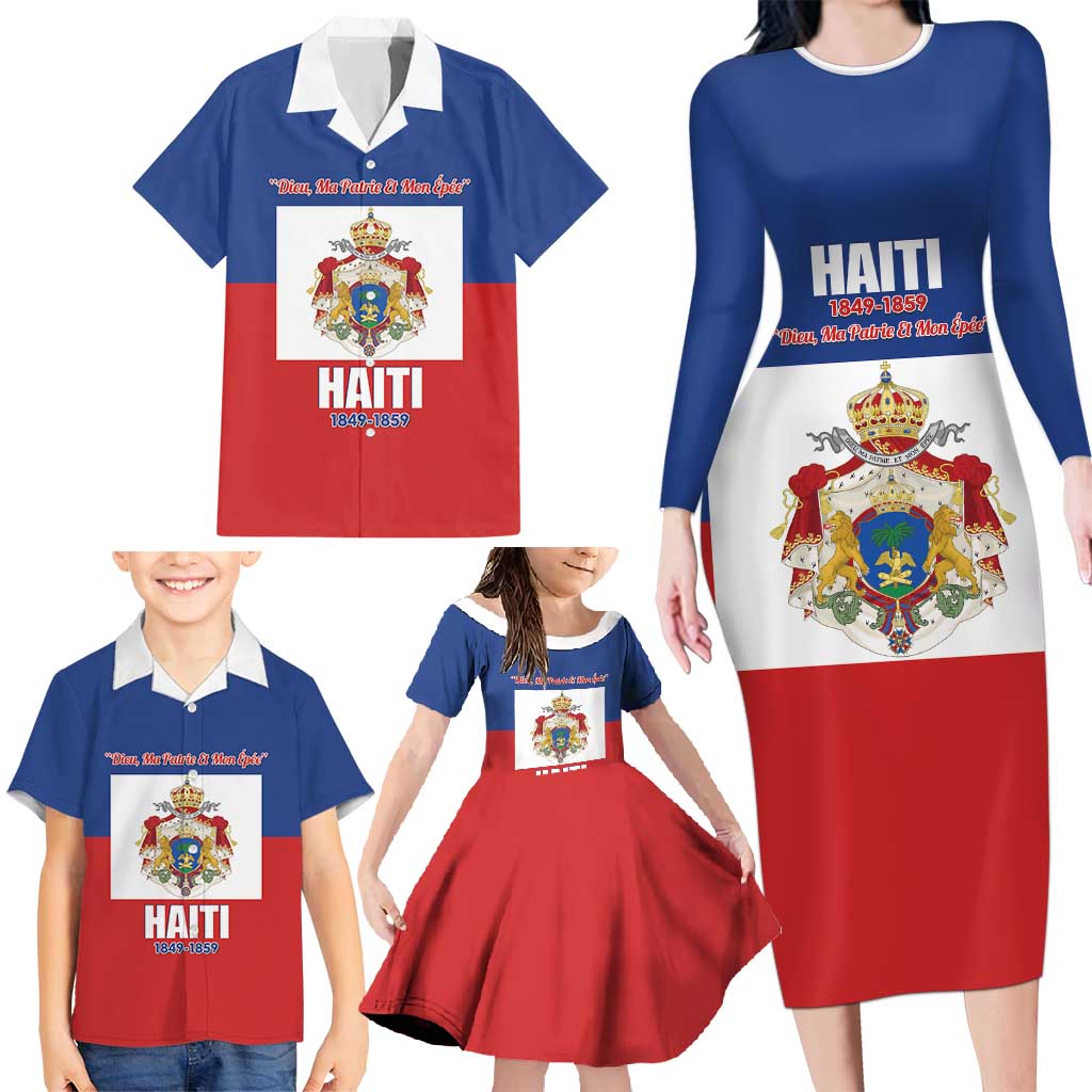 Personalised Second Empire of Haiti 1849-1859 Family Matching Long Sleeve Bodycon Dress and Hawaiian Shirt Anpi an Ayiti Flag Style