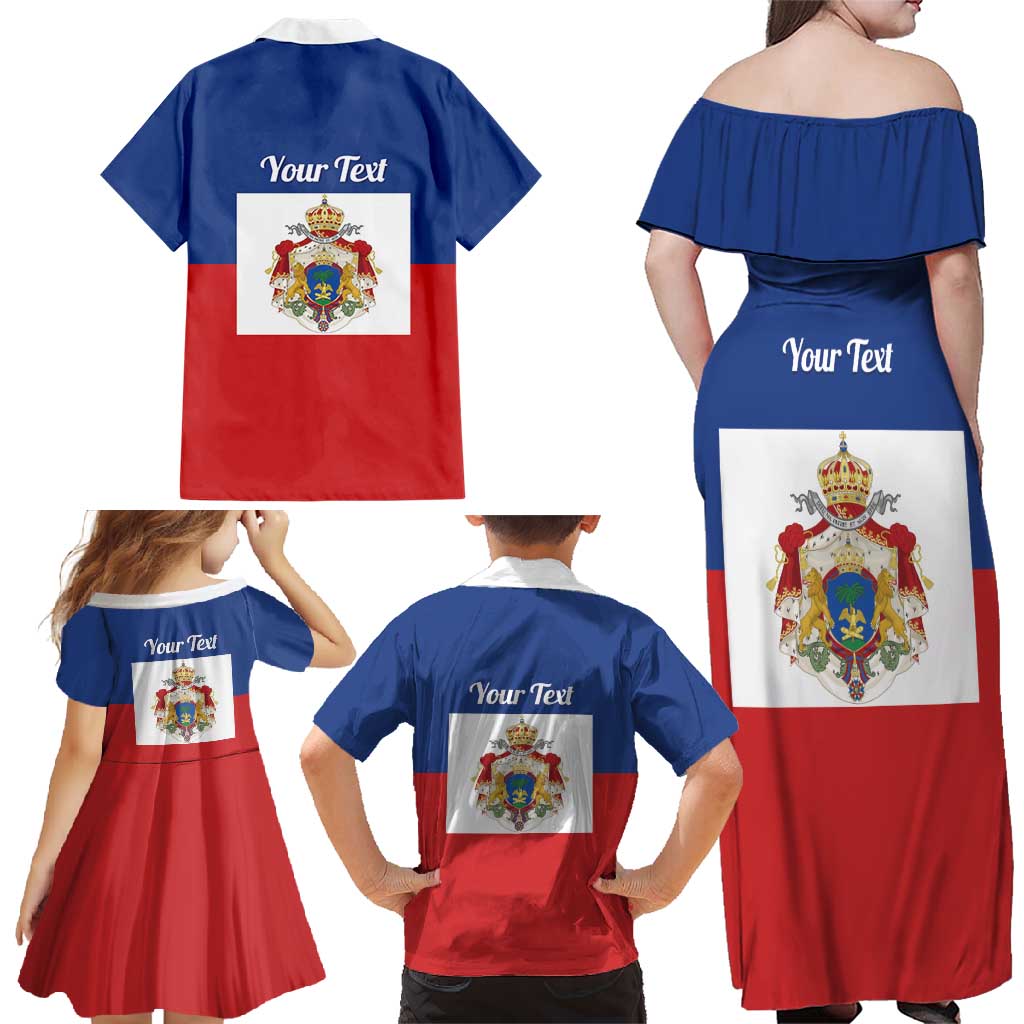 Personalised Second Empire of Haiti 1849-1859 Family Matching Off Shoulder Maxi Dress and Hawaiian Shirt Anpi an Ayiti Flag Style
