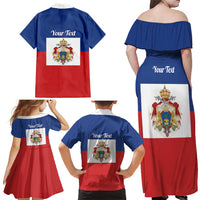 Personalised Second Empire of Haiti 1849-1859 Family Matching Off Shoulder Maxi Dress and Hawaiian Shirt Anpi an Ayiti Flag Style