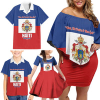 Personalised Second Empire of Haiti 1849-1859 Family Matching Off Shoulder Short Dress and Hawaiian Shirt Anpi an Ayiti Flag Style