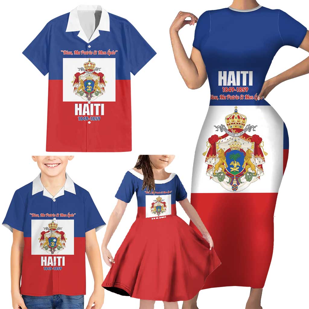 Personalised Second Empire of Haiti 1849-1859 Family Matching Short Sleeve Bodycon Dress and Hawaiian Shirt Anpi an Ayiti Flag Style
