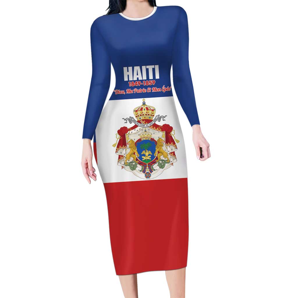 Personalised Second Empire of Haiti 1849-1859 Long Sleeve Bodycon Dress Anpi an Ayiti Flag Style