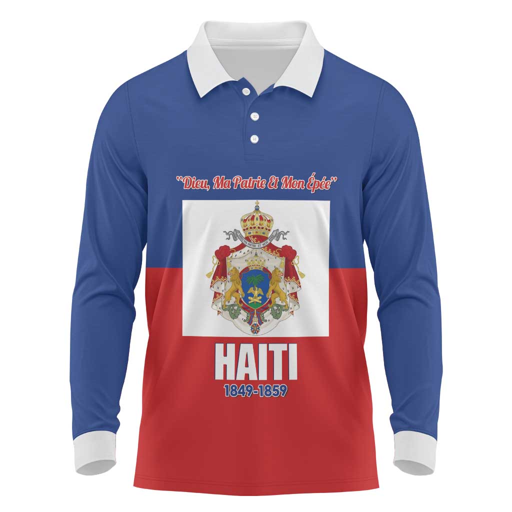 Personalised Second Empire of Haiti 1849-1859 Long Sleeve Polo Shirt Anpi an Ayiti Flag Style