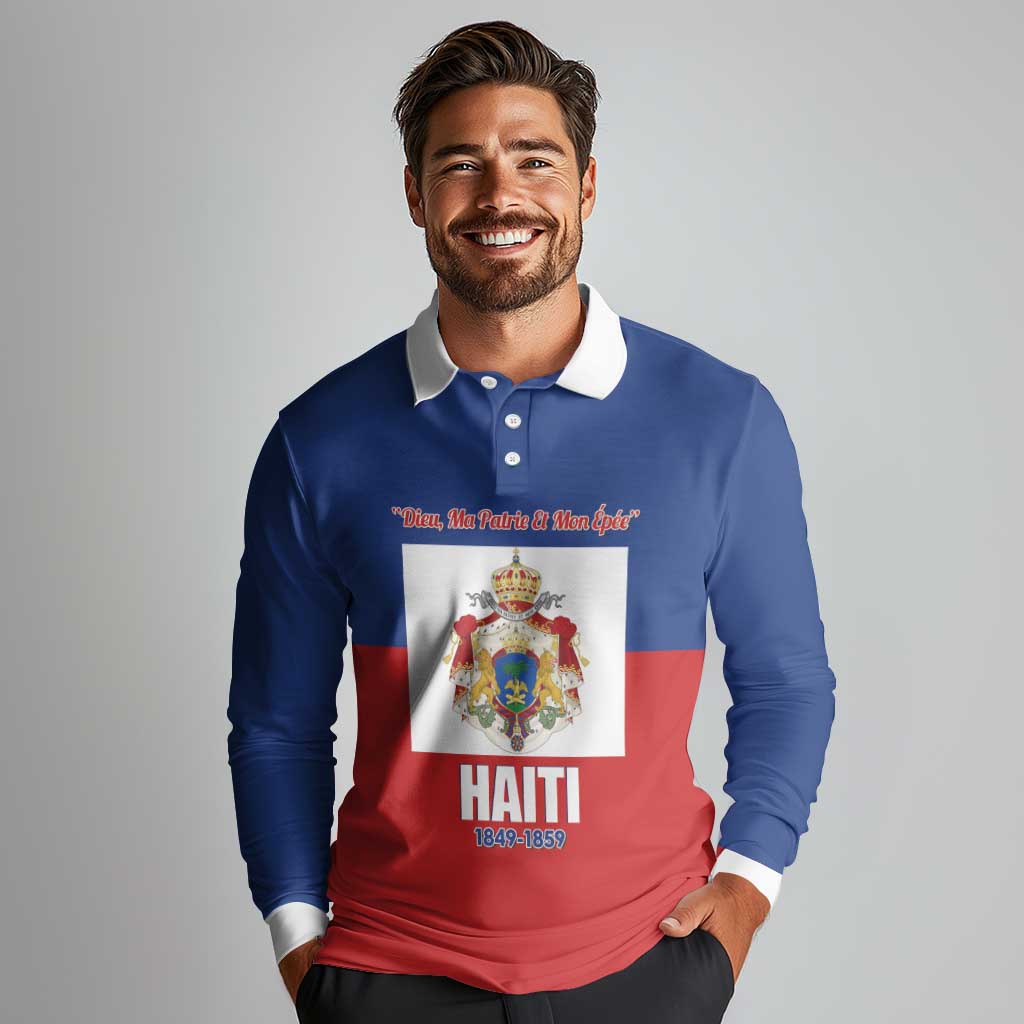 Personalised Second Empire of Haiti 1849-1859 Long Sleeve Polo Shirt Anpi an Ayiti Flag Style