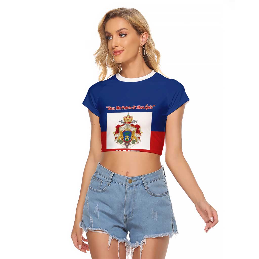 Personalised Second Empire of Haiti 1849-1859 Raglan Cropped T Shirt Anpi an Ayiti Flag Style