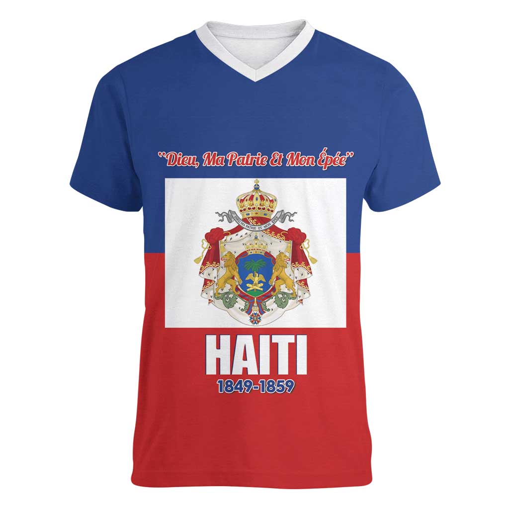 Personalised Second Empire of Haiti 1849-1859 Women V-Neck T-Shirt Anpi an Ayiti Flag Style