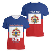 Personalised Second Empire of Haiti 1849-1859 Women V-Neck T-Shirt Anpi an Ayiti Flag Style