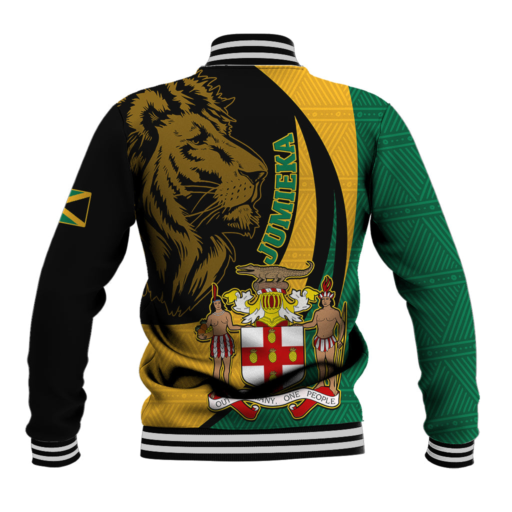 Jamaica Baseball Jacket Jumieka Coat Of Arms Lion Mix African Pattern - Wonder Print Shop