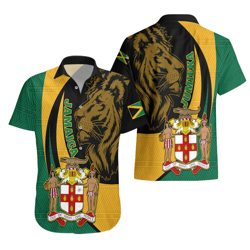 Jamaica Hawaiian Shirt Jumieka Coat Of Arms Lion Mix African Pattern - Wonder Print Shop