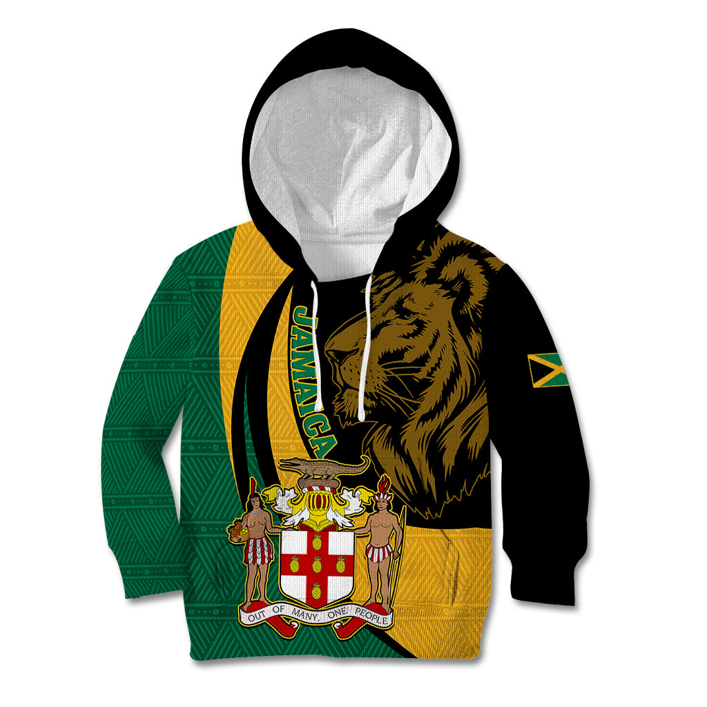 Jamaica Kid Hoodie Jumieka Coat Of Arms Lion Mix African Pattern - Wonder Print Shop
