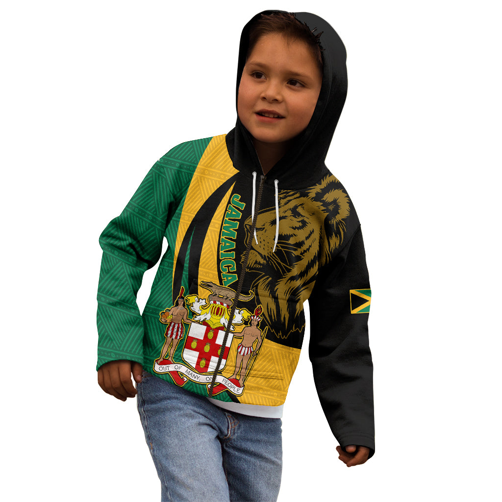 Jamaica Kid Hoodie Jumieka Coat Of Arms Lion Mix African Pattern - Wonder Print Shop
