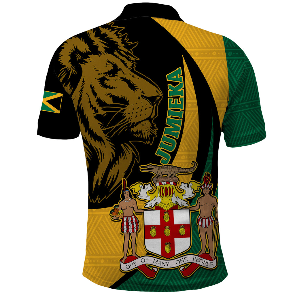 Jamaica Polo Shirt Jumieka Coat Of Arms Lion Mix African Pattern - Wonder Print Shop