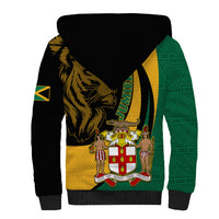 Jamaica Sherpa Hoodie Jumieka Coat Of Arms Lion Mix African Pattern - Wonder Print Shop