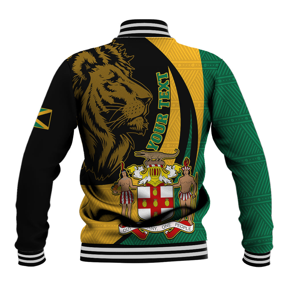 Personalised Jamaica Baseball Jacket Jumieka Coat Of Arms Lion Mix African Pattern - Wonder Print Shop