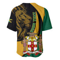 Personalised Jamaica Baseball Jersey Jumieka Coat Of Arms Lion Mix African Pattern - Wonder Print Shop