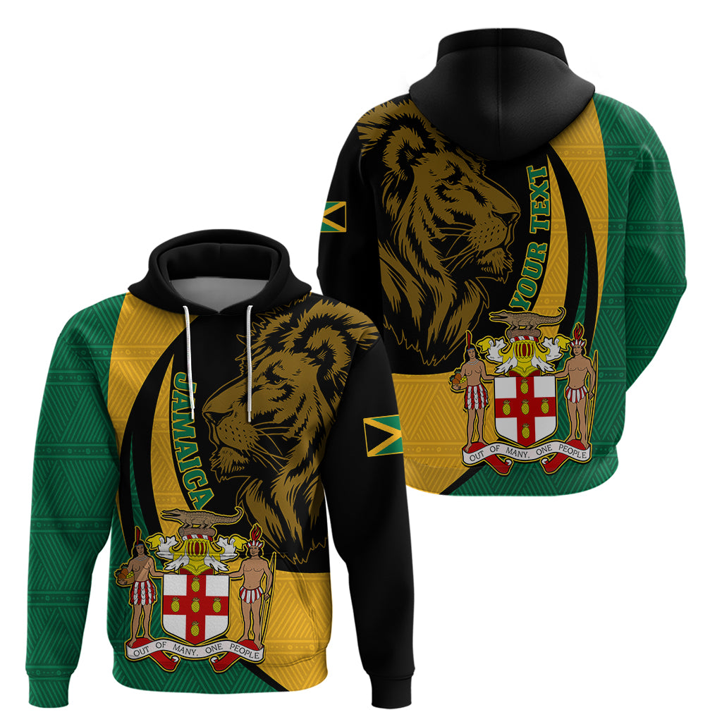 Personalised Jamaica Hoodie Jumieka Coat Of Arms Lion Mix African Pattern - Wonder Print Shop