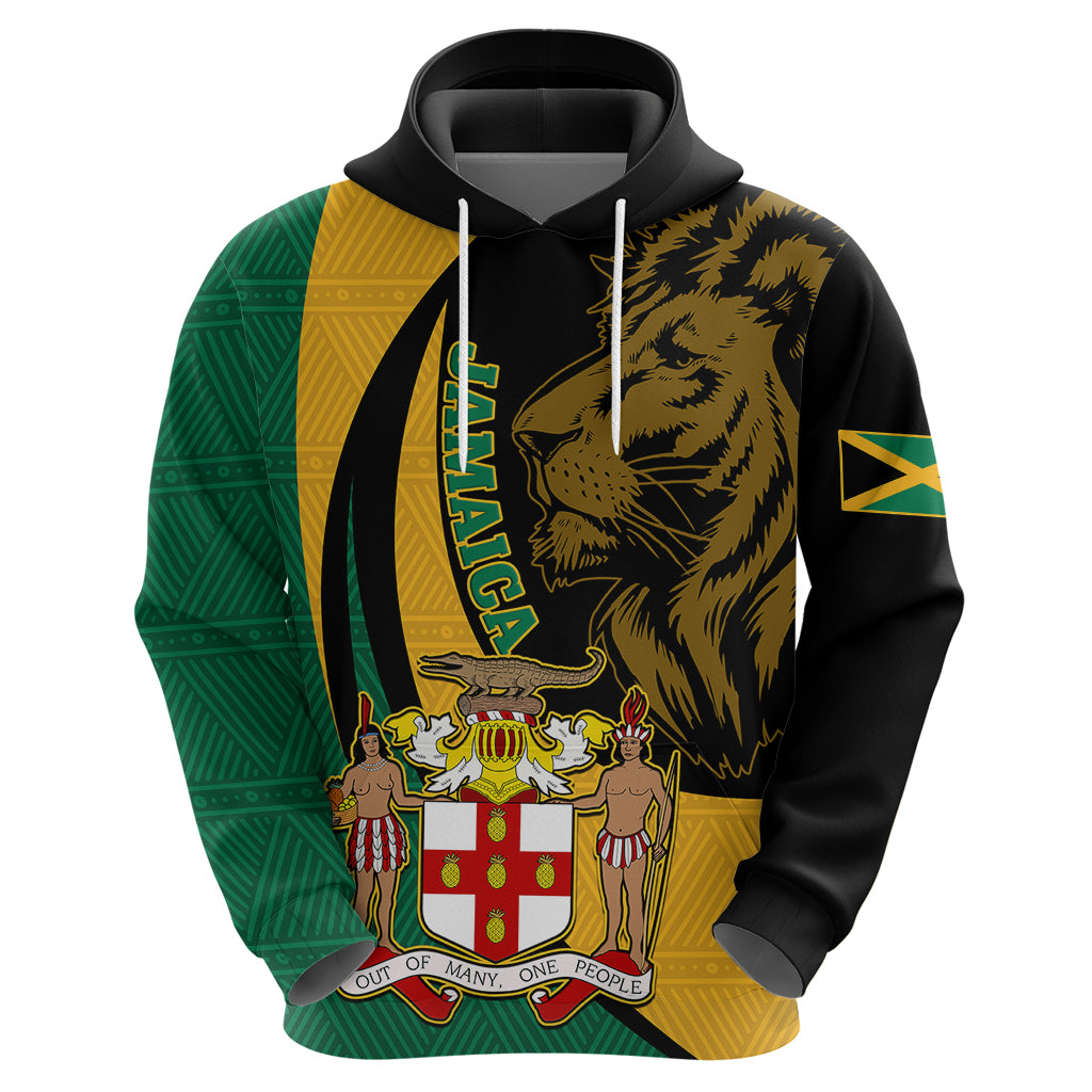 Personalised Jamaica Hoodie Jumieka Coat Of Arms Lion Mix African Pattern - Wonder Print Shop
