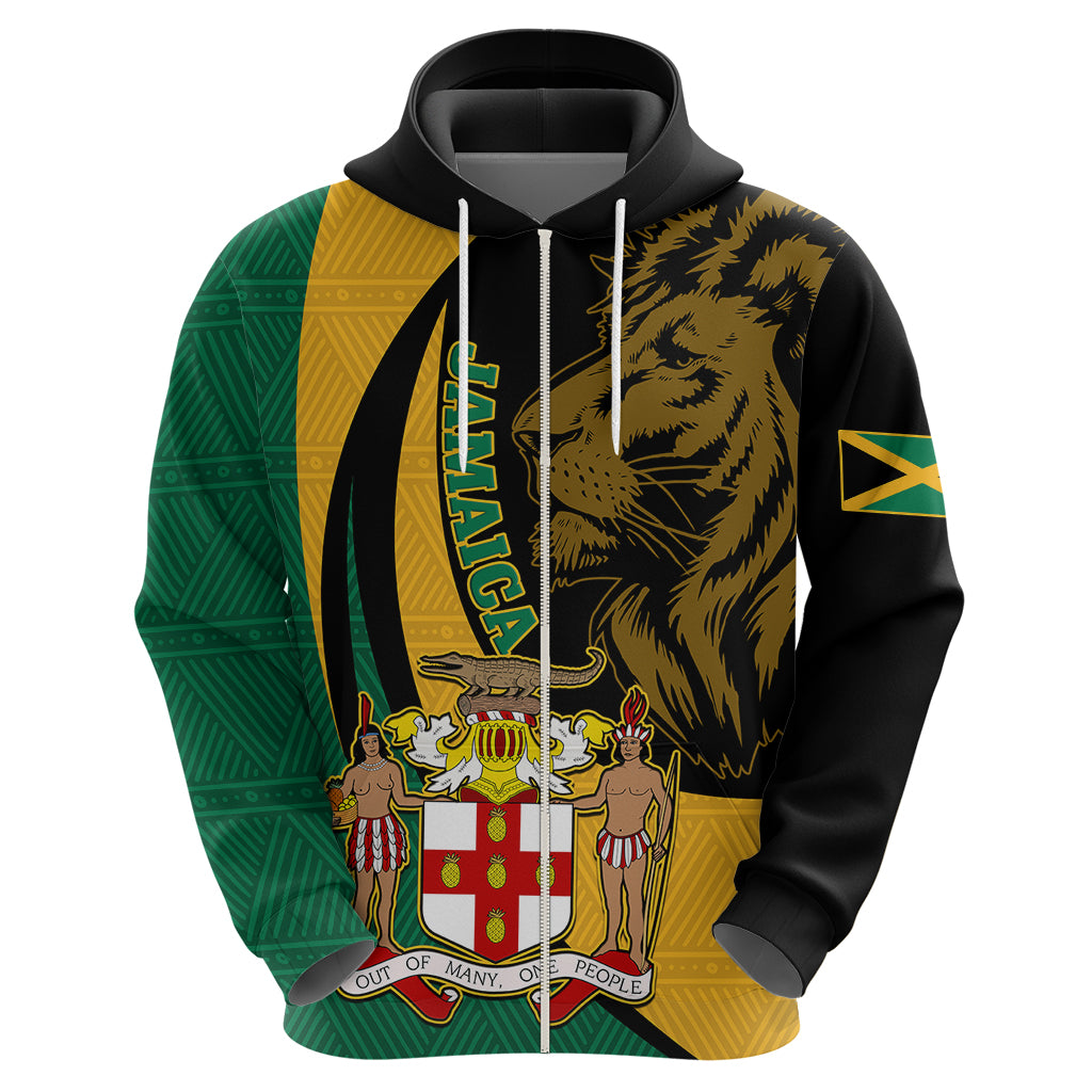 Personalised Jamaica Hoodie Jumieka Coat Of Arms Lion Mix African Pattern - Wonder Print Shop