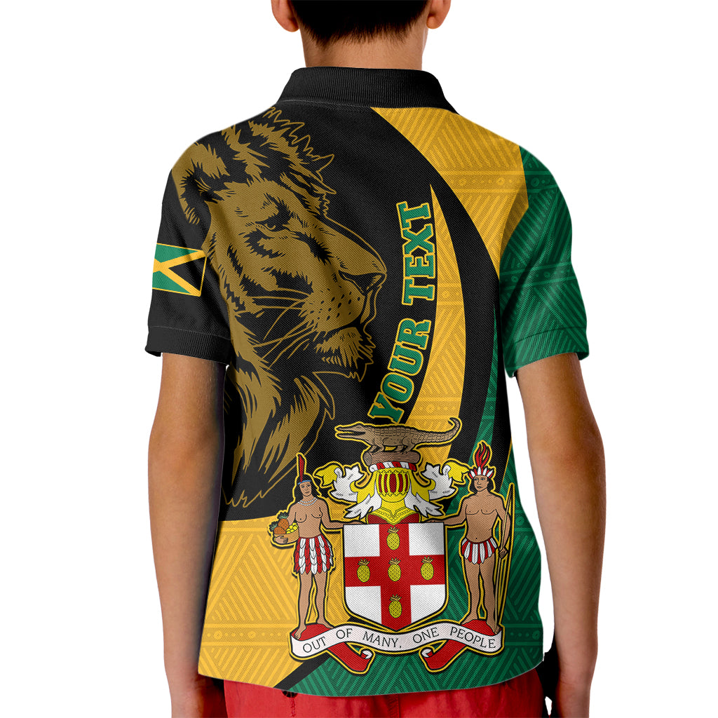 Personalised Jamaica Kid Polo Shirt Jumieka Coat Of Arms Lion Mix African Pattern - Wonder Print Shop